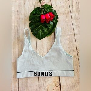 Bonds Women’s Light Blue Retro Logo Ribbed V-Neck Bralette Size XL